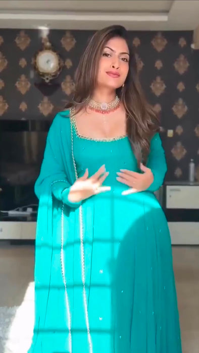 Faux Georgette with Real Mirror Handwork With padded With Fancy Latkan Salwar Kameez