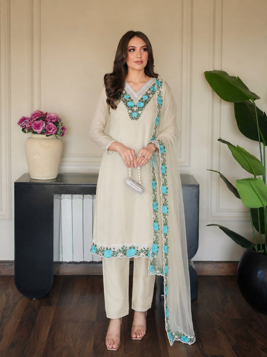 NEW READY TO WEAR HEAVY EMBROIDERY AND THREAD WORK TOP WITH PENT WITH DUPATTA