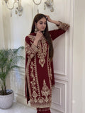 New Designer Faux Georgette With Heavy Embroidery Sequence Work Top-Bottom And Dupatta Set