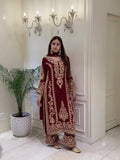 New Designer Faux Georgette With Heavy Embroidery Sequence Work Top-Bottom And Dupatta Set
