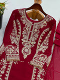 New Designer Faux Georgette With Heavy Embroidery Sequence Work Top-Bottom And Dupatta Set