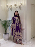 New Designer Faux Georgette With Heavy Embroidery Sequence Work Top-Bottom And Dupatta Set