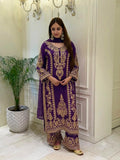 New Designer Faux Georgette With Heavy Embroidery Sequence Work Top-Bottom And Dupatta Set
