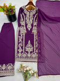 New Designer Faux Georgette With Heavy Embroidery Sequence Work Top-Bottom And Dupatta Set