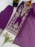 New Designer Faux Georgette With Heavy Embroidery Sequence Work Top-Bottom And Dupatta Set