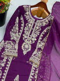 New Designer Faux Georgette With Heavy Embroidery Sequence Work Top-Bottom And Dupatta Set