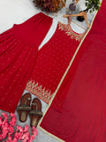 New Designer Party Wear Look Pure Heavy Faux Georgette Top Plazzo & Dupatta Set