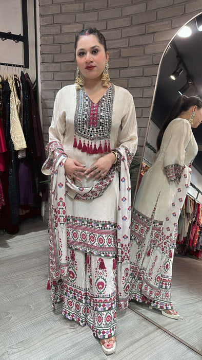 Chinnon Silk with Digital Print & Real Mirror Work Beautiful Salwar Kameez