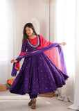 Beautiful Designer  Roman Silk Anarkali Suit With Embroidered Sequence With Real Mirror Work
