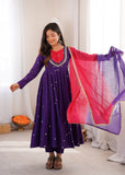 Beautiful Designer  Roman Silk Anarkali Suit With Embroidered Sequence With Real Mirror Work