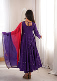 Beautiful Designer  Roman Silk Anarkali Suit With Embroidered Sequence With Real Mirror Work