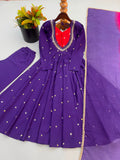 Beautiful Designer  Roman Silk Anarkali Suit With Embroidered Sequence With Real Mirror Work