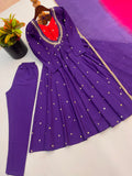 Beautiful Designer  Roman Silk Anarkali Suit With Embroidered Sequence With Real Mirror Work
