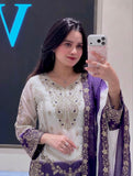 New Designer Party Wear Look Pure Heavy Dual Tone Peding Star Georgette Top Plazzo & Dupatta Set