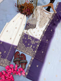 New Designer Party Wear Look Pure Heavy Dual Tone Peding Star Georgette Top Plazzo & Dupatta Set
