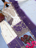 New Designer Party Wear Look Pure Heavy Dual Tone Peding Star Georgette Top Plazzo & Dupatta Set