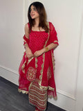 3 PIECES KURTI CHUDIDAR & DUPATTA WITH EMBROIDERY PEARL MOTI & REAL MIRROR HAND WORK