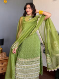 3 PIECES KURTI CHUDIDAR & DUPATTA WITH EMBROIDERY PEARL MOTI & REAL MIRROR HAND WORK