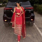 3 PIECES KURTI CHUDIDAR & DUPATTA WITH EMBROIDERY PEARL MOTI & REAL MIRROR HAND WORK