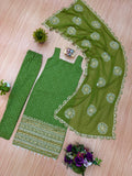 3 PIECES KURTI CHUDIDAR & DUPATTA WITH EMBROIDERY PEARL MOTI & REAL MIRROR HAND WORK
