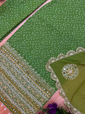 3 PIECES KURTI CHUDIDAR & DUPATTA WITH EMBROIDERY PEARL MOTI & REAL MIRROR HAND WORK