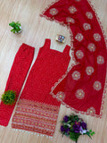 3 PIECES KURTI CHUDIDAR & DUPATTA WITH EMBROIDERY PEARL MOTI & REAL MIRROR HAND WORK