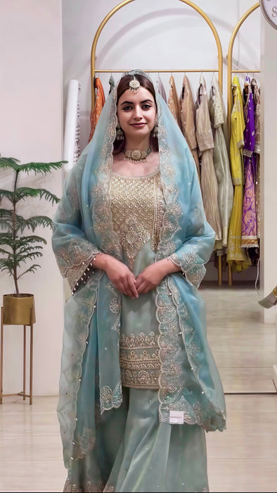 New Designer Party Wear Look Top-Plazzo and Dupatta With Heavy Embroidery Work