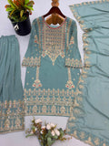 New Designer Party Wear Look Top-Plazzo and Dupatta With Heavy Embroidery Work