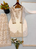 New Faux Georgette With Heavy Embroidery Sequence Work Top-Bottom And Dupatta Set