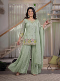 New Designer Party Wear Look Heavy Fendi Crush Material Top Sharara Plazzo and Dupatta
