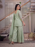 New Designer Party Wear Look Heavy Fendi Crush Material Top Sharara Plazzo and Dupatta