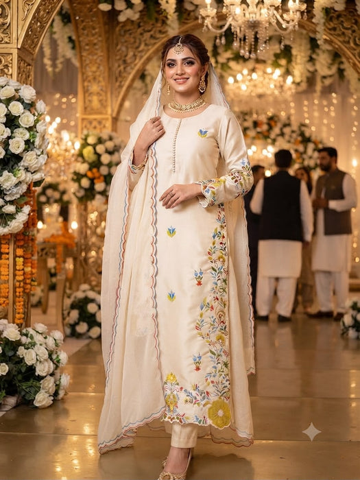 FESTIVAL SEASON WEAR BEAUTIFUL PAKISTANI SUIT TOP WITH EMBROIDERED WORKED PANT & DUPATTA