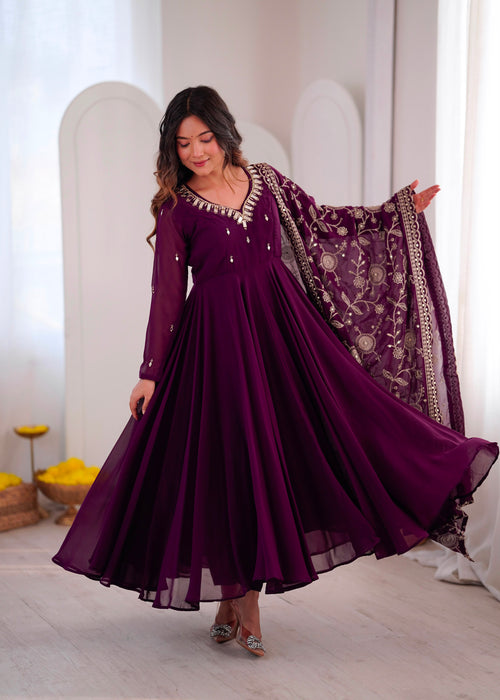 Elegant Embroidered Sequence With Khatli Work with Real Mirror Designer Anarkali Three Piece Set