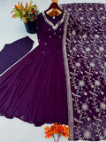 Elegant Embroidered Sequence With Khatli Work with Real Mirror Designer Anarkali Three Piece Set