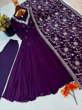Elegant Embroidered Sequence With Khatli Work with Real Mirror Designer Anarkali Three Piece Set