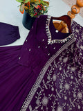 Elegant Embroidered Sequence With Khatli Work with Real Mirror Designer Anarkali Three Piece Set