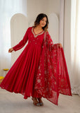 Elegant Embroidered Sequence With Khatli Work with Real Mirror Designer Anarkali Three Piece Set