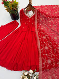 Elegant Embroidered Sequence With Khatli Work with Real Mirror Designer Anarkali Three Piece Set