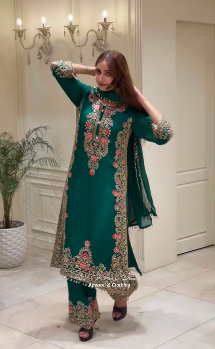 New Designer Party Wear Look Pure Heavy Faux Georgette Top Plazzo & Dupatta Set