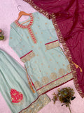 FESTIVAL SEASON WEAR BEAUTIFUL TOP PLAZZO AND DUPATTA WITH SEQUENCE EMBROIDERED WORKED