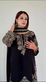 New Faux Georgette With Heavy Embroidery Sequence Work Top-Bottom And Dupatta Set