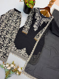 New Faux Georgette With Heavy Embroidery Sequence Work Top-Bottom And Dupatta Set