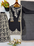 New Faux Georgette With Heavy Embroidery Sequence Work Top-Bottom And Dupatta Set