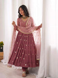 New Designer Faux Georgette With Embroidery Work Gown And Dupatta Set