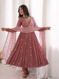New Designer Faux Georgette With Embroidery Work Gown And Dupatta Set