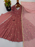 New Designer Faux Georgette With Embroidery Work Gown And Dupatta Set