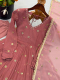 New Designer Faux Georgette With Embroidery Work Gown And Dupatta Set
