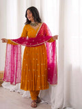 New Designer Faux Georgette With Embroidery Work Gown And Dupatta Set