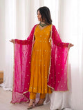 New Designer Faux Georgette With Embroidery Work Gown And Dupatta Set