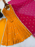 New Designer Faux Georgette With Embroidery Work Gown And Dupatta Set